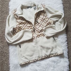 Snozu Fleece Jacket Cream and Brown Zip front Zip up Pockets Size Medium